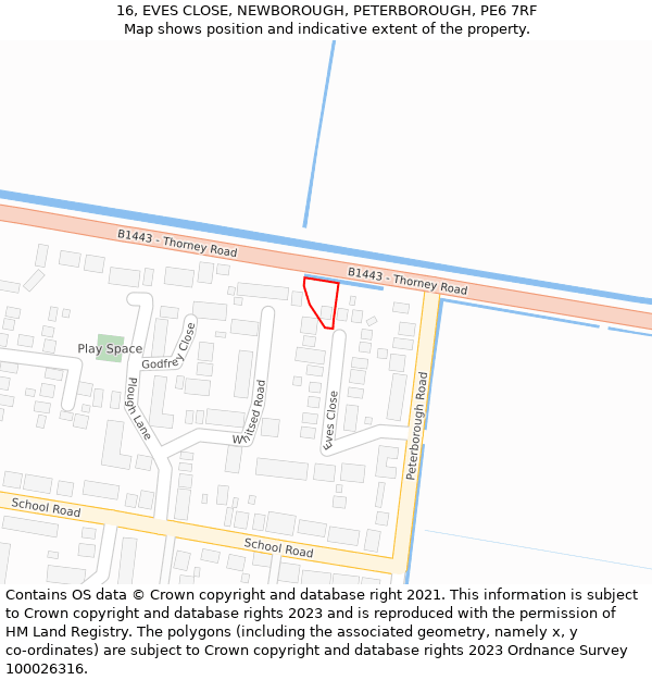 16, EVES CLOSE, NEWBOROUGH, PETERBOROUGH, PE6 7RF: Location map and indicative extent of plot