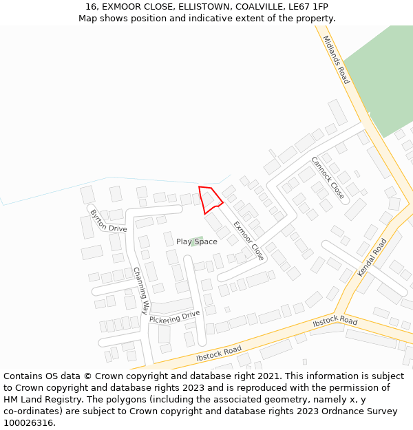 16, EXMOOR CLOSE, ELLISTOWN, COALVILLE, LE67 1FP: Location map and indicative extent of plot