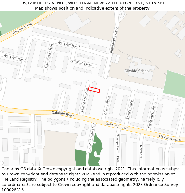 16, FAIRFIELD AVENUE, WHICKHAM, NEWCASTLE UPON TYNE, NE16 5BT: Location map and indicative extent of plot