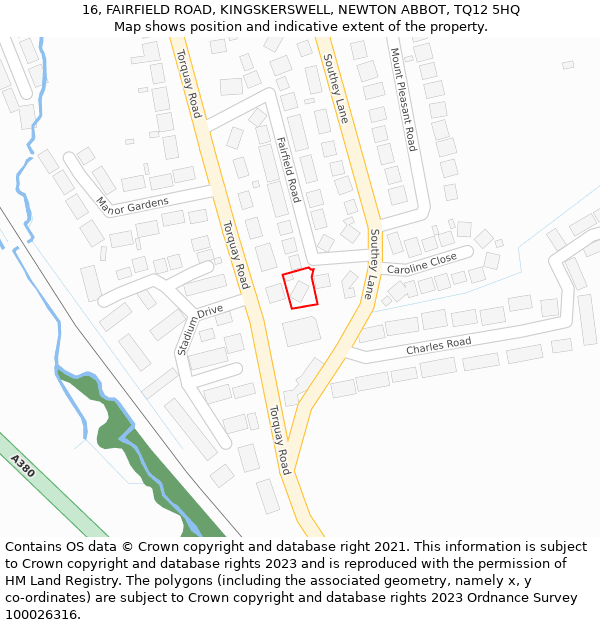 16, FAIRFIELD ROAD, KINGSKERSWELL, NEWTON ABBOT, TQ12 5HQ: Location map and indicative extent of plot