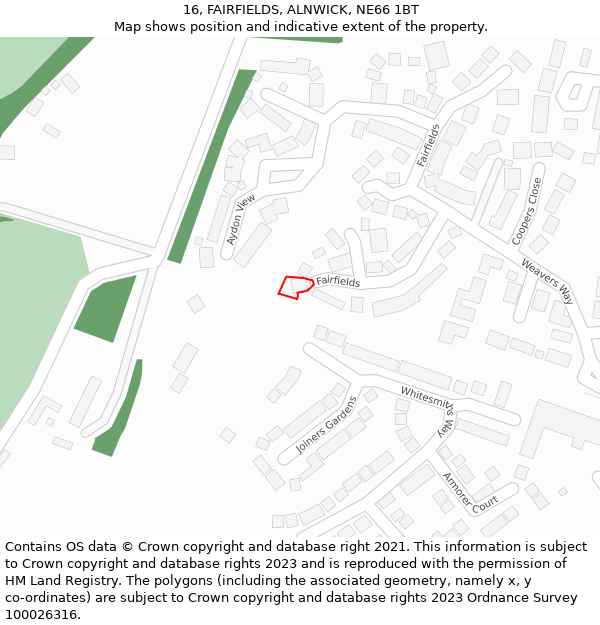 16, FAIRFIELDS, ALNWICK, NE66 1BT: Location map and indicative extent of plot
