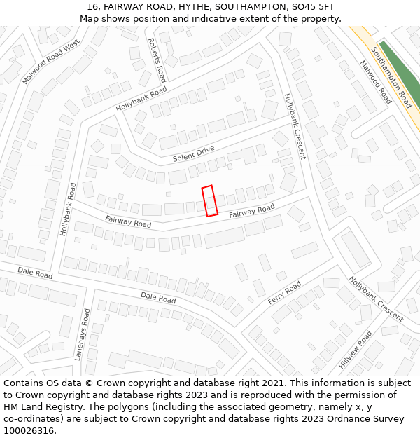 16, FAIRWAY ROAD, HYTHE, SOUTHAMPTON, SO45 5FT: Location map and indicative extent of plot