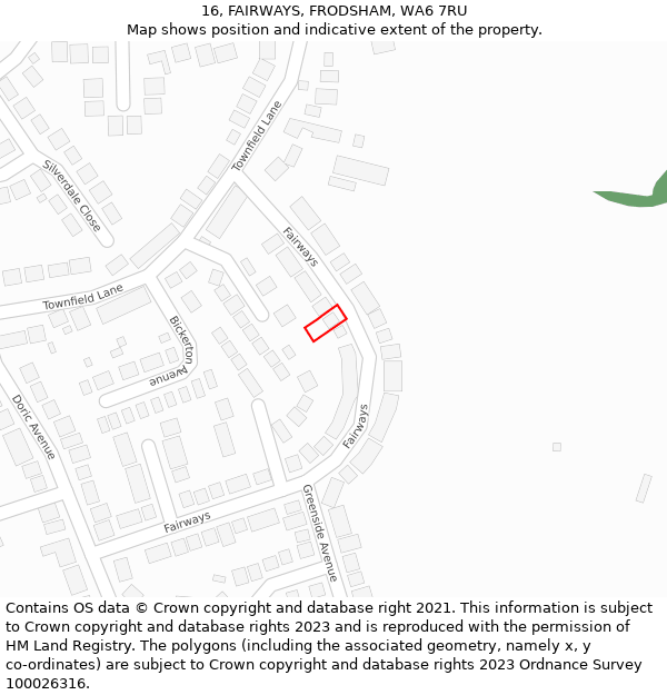 16, FAIRWAYS, FRODSHAM, WA6 7RU: Location map and indicative extent of plot