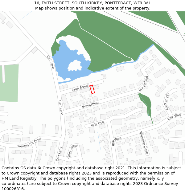 16, FAITH STREET, SOUTH KIRKBY, PONTEFRACT, WF9 3AL: Location map and indicative extent of plot