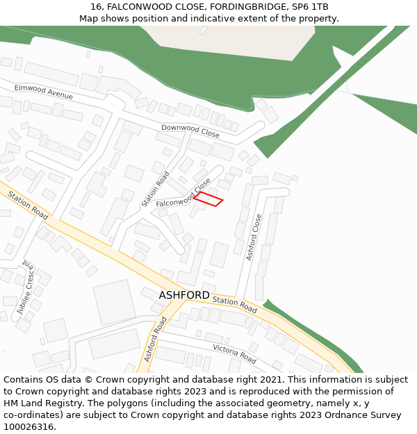 16, FALCONWOOD CLOSE, FORDINGBRIDGE, SP6 1TB: Location map and indicative extent of plot