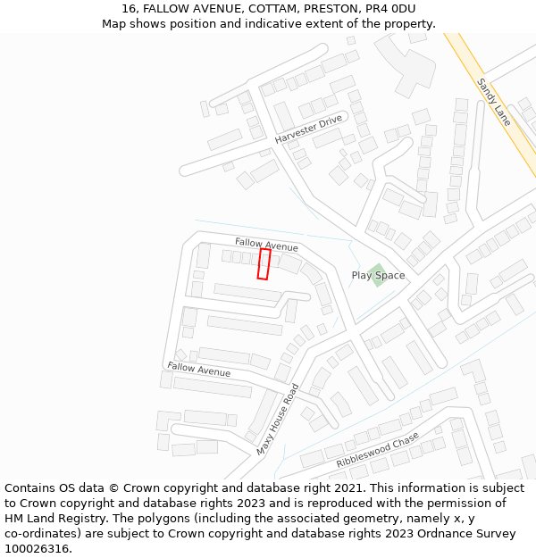 16, FALLOW AVENUE, COTTAM, PRESTON, PR4 0DU: Location map and indicative extent of plot