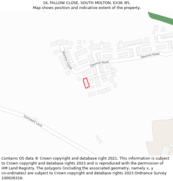 16, FALLOW CLOSE, SOUTH MOLTON, EX36 3FL: Location map and indicative extent of plot