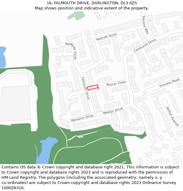 16, FALMOUTH DRIVE, DARLINGTON, DL3 0ZS: Location map and indicative extent of plot