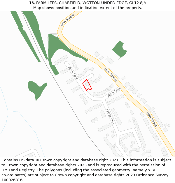 16, FARM LEES, CHARFIELD, WOTTON-UNDER-EDGE, GL12 8JA: Location map and indicative extent of plot