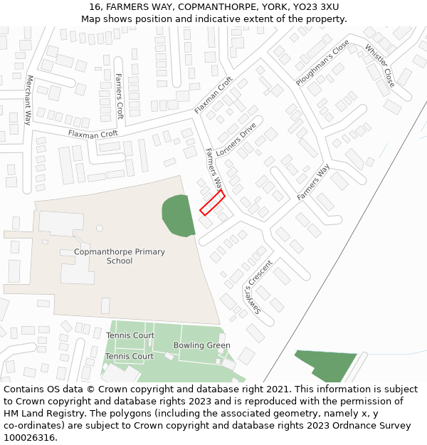 16, FARMERS WAY, COPMANTHORPE, YORK, YO23 3XU: Location map and indicative extent of plot