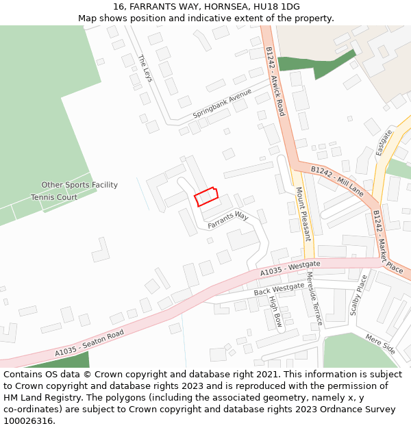 16, FARRANTS WAY, HORNSEA, HU18 1DG: Location map and indicative extent of plot
