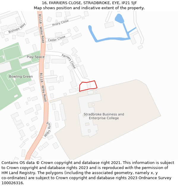 16, FARRIERS CLOSE, STRADBROKE, EYE, IP21 5JF: Location map and indicative extent of plot