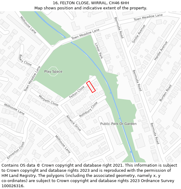 16, FELTON CLOSE, WIRRAL, CH46 6HH: Location map and indicative extent of plot