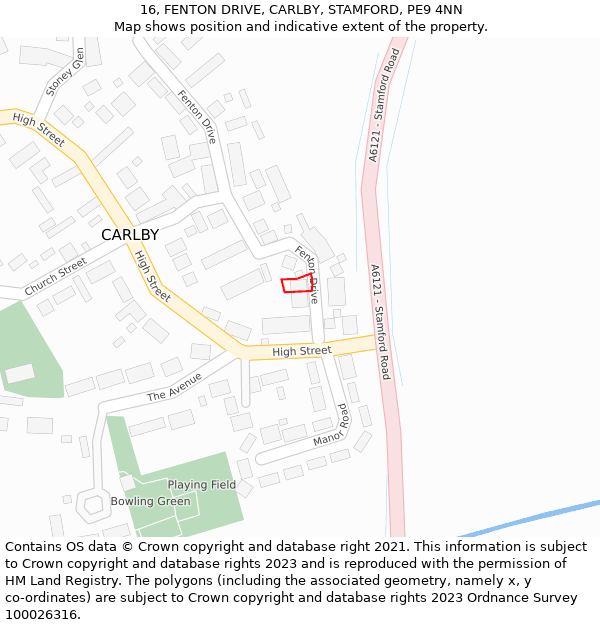 16, FENTON DRIVE, CARLBY, STAMFORD, PE9 4NN: Location map and indicative extent of plot