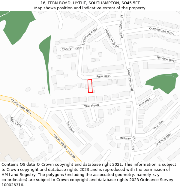 16, FERN ROAD, HYTHE, SOUTHAMPTON, SO45 5EE: Location map and indicative extent of plot