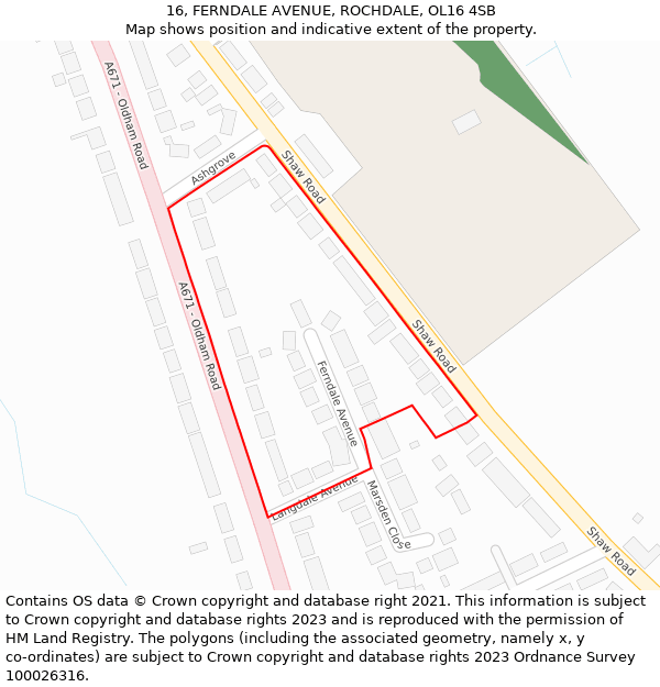 16, FERNDALE AVENUE, ROCHDALE, OL16 4SB: Location map and indicative extent of plot