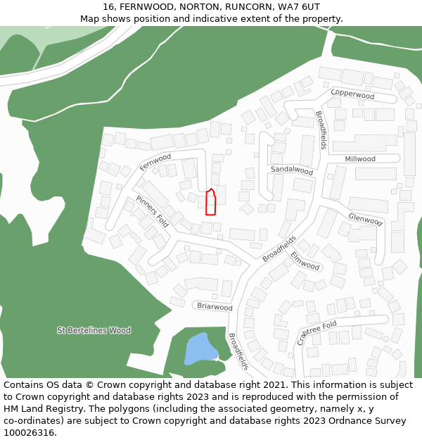 16, FERNWOOD, NORTON, RUNCORN, WA7 6UT: Location map and indicative extent of plot