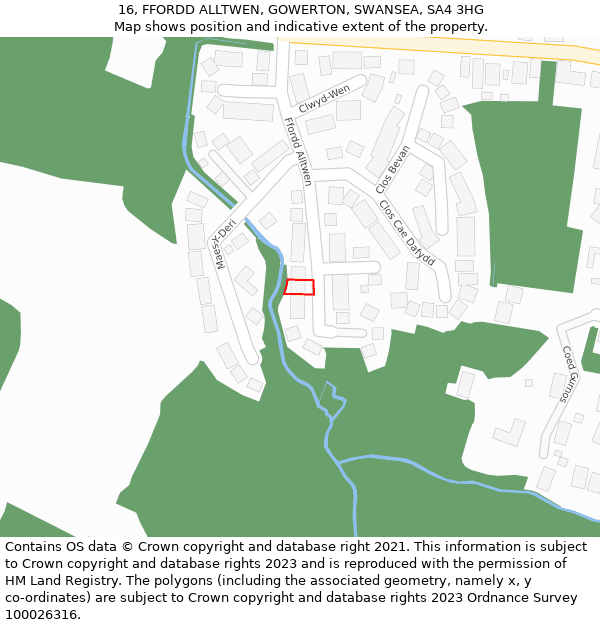16, FFORDD ALLTWEN, GOWERTON, SWANSEA, SA4 3HG: Location map and indicative extent of plot