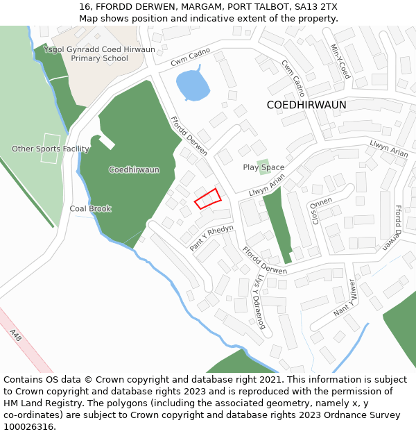 16, FFORDD DERWEN, MARGAM, PORT TALBOT, SA13 2TX: Location map and indicative extent of plot