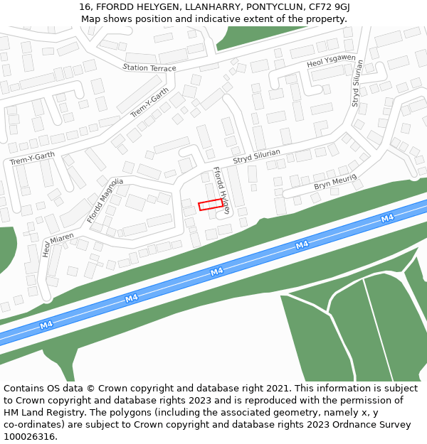 16, FFORDD HELYGEN, LLANHARRY, PONTYCLUN, CF72 9GJ: Location map and indicative extent of plot