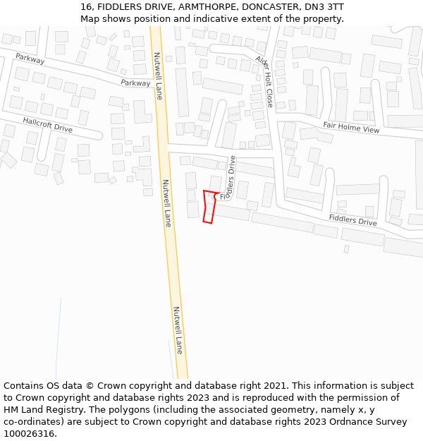 16, FIDDLERS DRIVE, ARMTHORPE, DONCASTER, DN3 3TT: Location map and indicative extent of plot