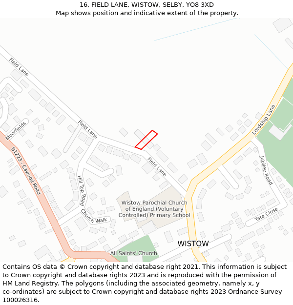 16, FIELD LANE, WISTOW, SELBY, YO8 3XD: Location map and indicative extent of plot