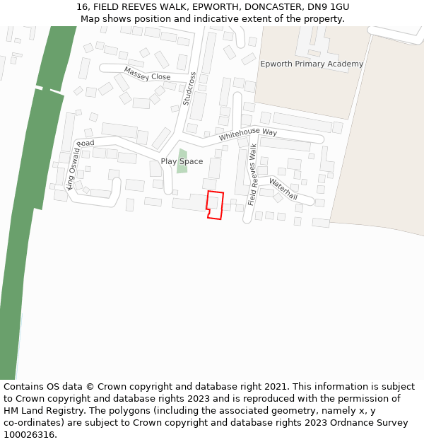 16, FIELD REEVES WALK, EPWORTH, DONCASTER, DN9 1GU: Location map and indicative extent of plot