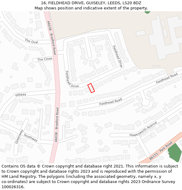 16, FIELDHEAD DRIVE, GUISELEY, LEEDS, LS20 8DZ: Location map and indicative extent of plot