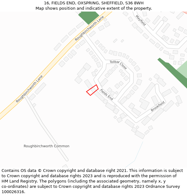 16, FIELDS END, OXSPRING, SHEFFIELD, S36 8WH: Location map and indicative extent of plot