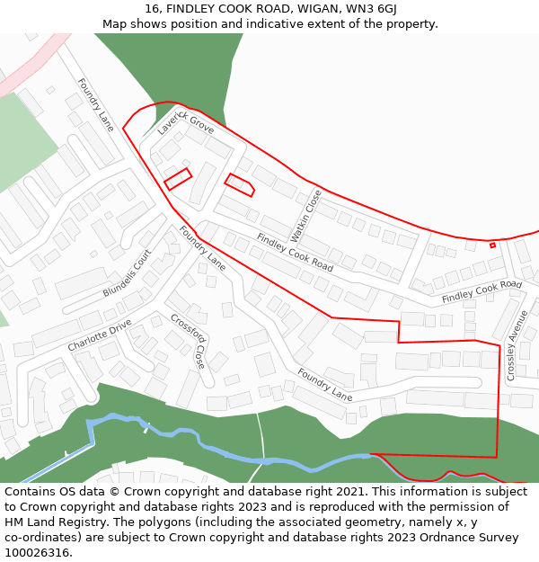 16, FINDLEY COOK ROAD, WIGAN, WN3 6GJ: Location map and indicative extent of plot