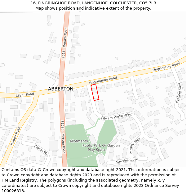 16, FINGRINGHOE ROAD, LANGENHOE, COLCHESTER, CO5 7LB: Location map and indicative extent of plot