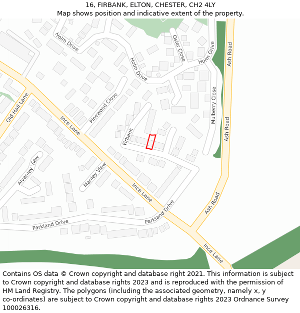 16, FIRBANK, ELTON, CHESTER, CH2 4LY: Location map and indicative extent of plot