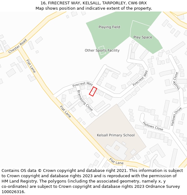 16, FIRECREST WAY, KELSALL, TARPORLEY, CW6 0RX: Location map and indicative extent of plot