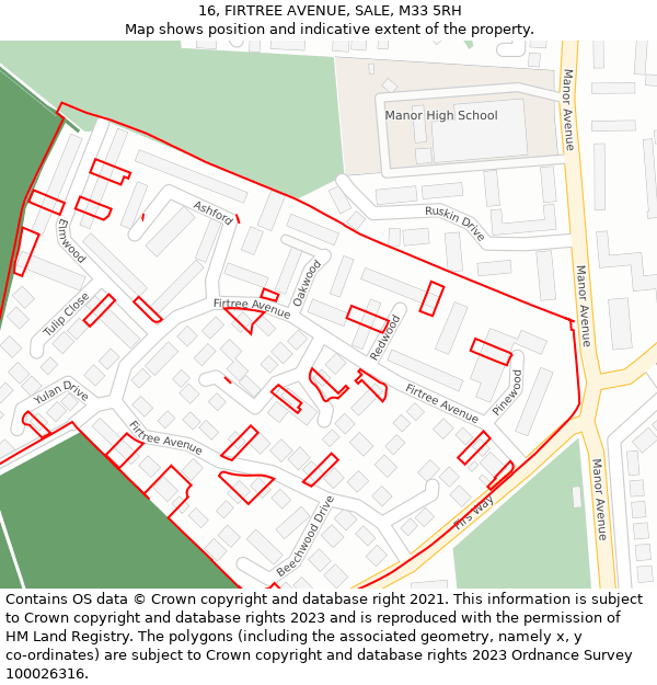 16, FIRTREE AVENUE, SALE, M33 5RH: Location map and indicative extent of plot