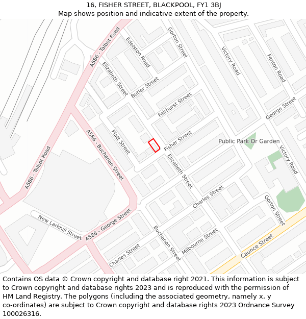 16, FISHER STREET, BLACKPOOL, FY1 3BJ: Location map and indicative extent of plot