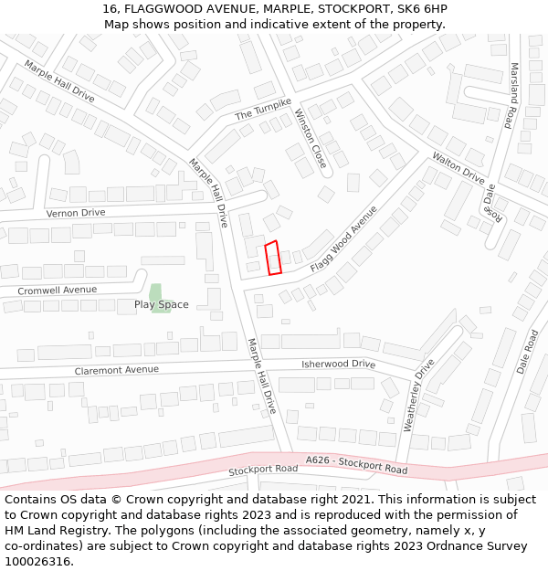 16, FLAGGWOOD AVENUE, MARPLE, STOCKPORT, SK6 6HP: Location map and indicative extent of plot