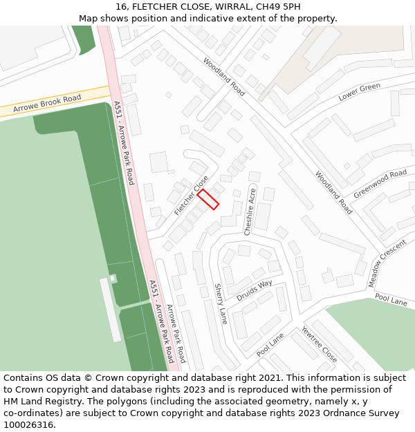 16, FLETCHER CLOSE, WIRRAL, CH49 5PH: Location map and indicative extent of plot