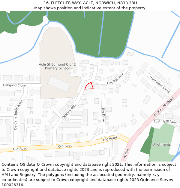 16, FLETCHER WAY, ACLE, NORWICH, NR13 3RH: Location map and indicative extent of plot