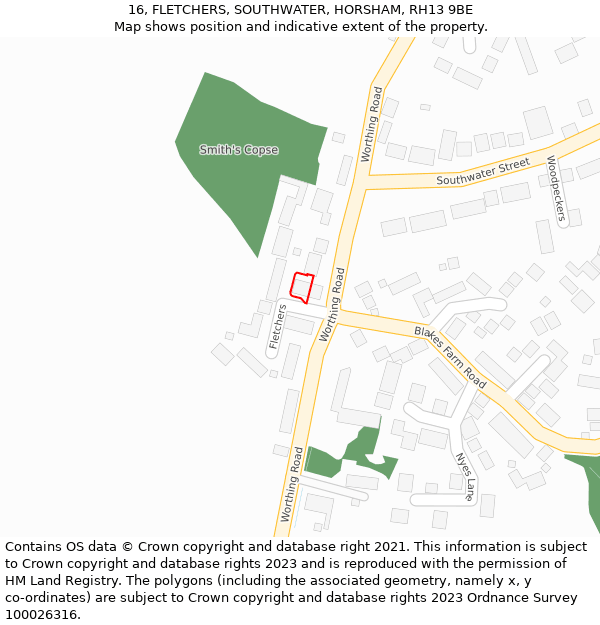 16, FLETCHERS, SOUTHWATER, HORSHAM, RH13 9BE: Location map and indicative extent of plot