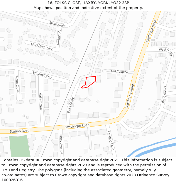 16, FOLKS CLOSE, HAXBY, YORK, YO32 3SP: Location map and indicative extent of plot