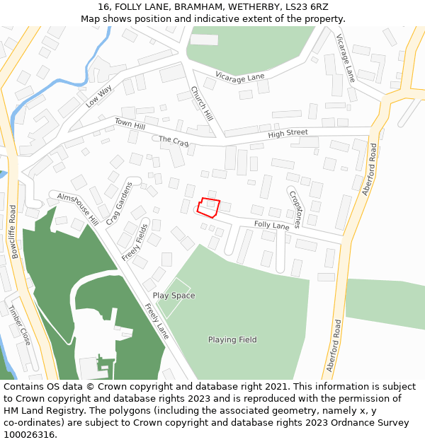 16, FOLLY LANE, BRAMHAM, WETHERBY, LS23 6RZ: Location map and indicative extent of plot