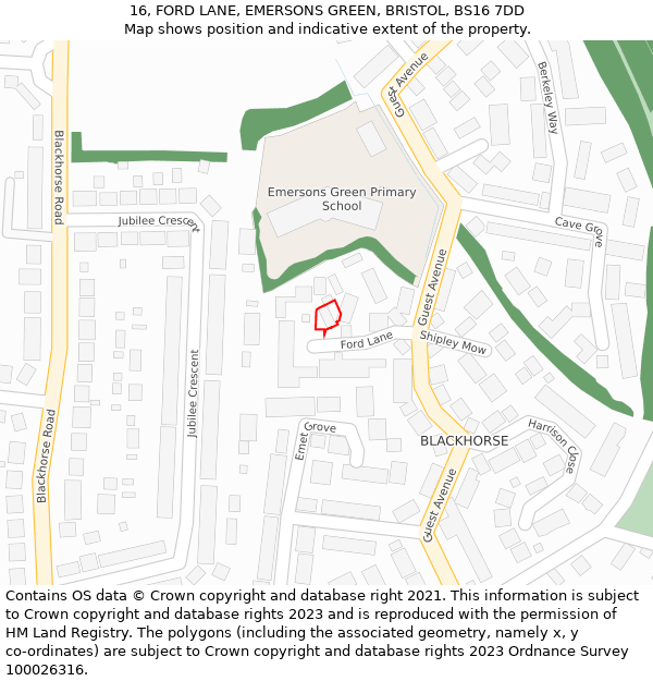 16, FORD LANE, EMERSONS GREEN, BRISTOL, BS16 7DD: Location map and indicative extent of plot
