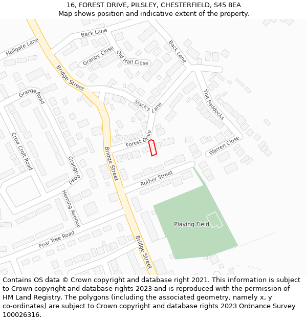 16, FOREST DRIVE, PILSLEY, CHESTERFIELD, S45 8EA: Location map and indicative extent of plot