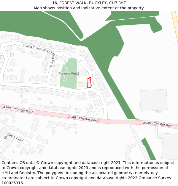 16, FOREST WALK, BUCKLEY, CH7 3AZ: Location map and indicative extent of plot