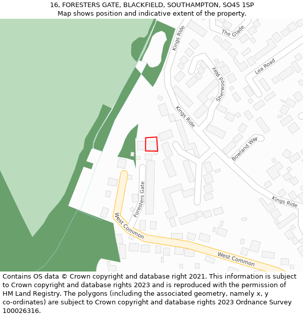 16, FORESTERS GATE, BLACKFIELD, SOUTHAMPTON, SO45 1SP: Location map and indicative extent of plot