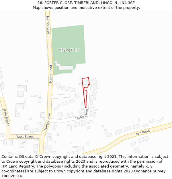 16, FOSTER CLOSE, TIMBERLAND, LINCOLN, LN4 3SE: Location map and indicative extent of plot