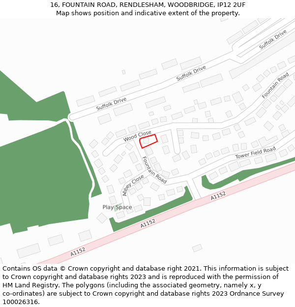 16, FOUNTAIN ROAD, RENDLESHAM, WOODBRIDGE, IP12 2UF: Location map and indicative extent of plot