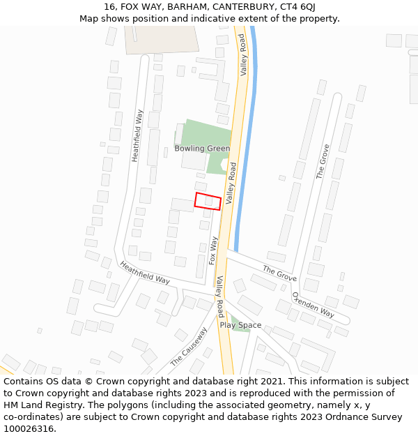 16, FOX WAY, BARHAM, CANTERBURY, CT4 6QJ: Location map and indicative extent of plot