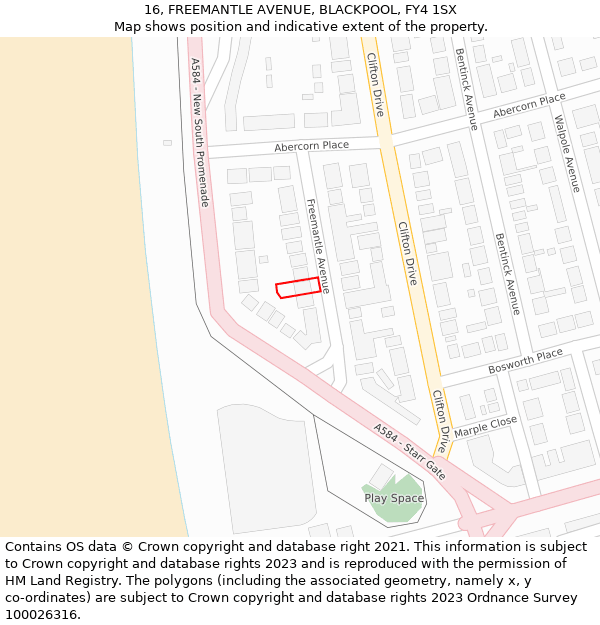 16, FREEMANTLE AVENUE, BLACKPOOL, FY4 1SX: Location map and indicative extent of plot