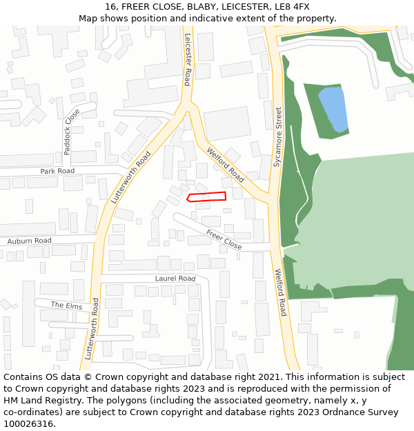 16, FREER CLOSE, BLABY, LEICESTER, LE8 4FX: Location map and indicative extent of plot